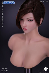 1/6 Scale Natsuki glancing sideways Head Sculpt (brown asymmetrical shag)